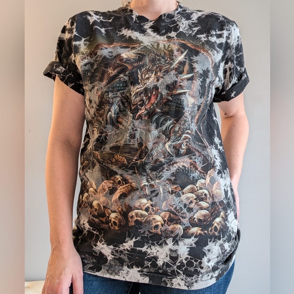The Roxx | Vintage Dragon on Skulls All-Over Print T-Shirt, Single Stitch Size L